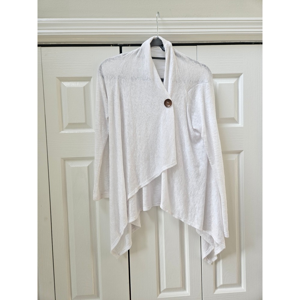 Bobeau Womens White One Button Wrap Cardigan Slub Knit Handkerchief Hem Size S